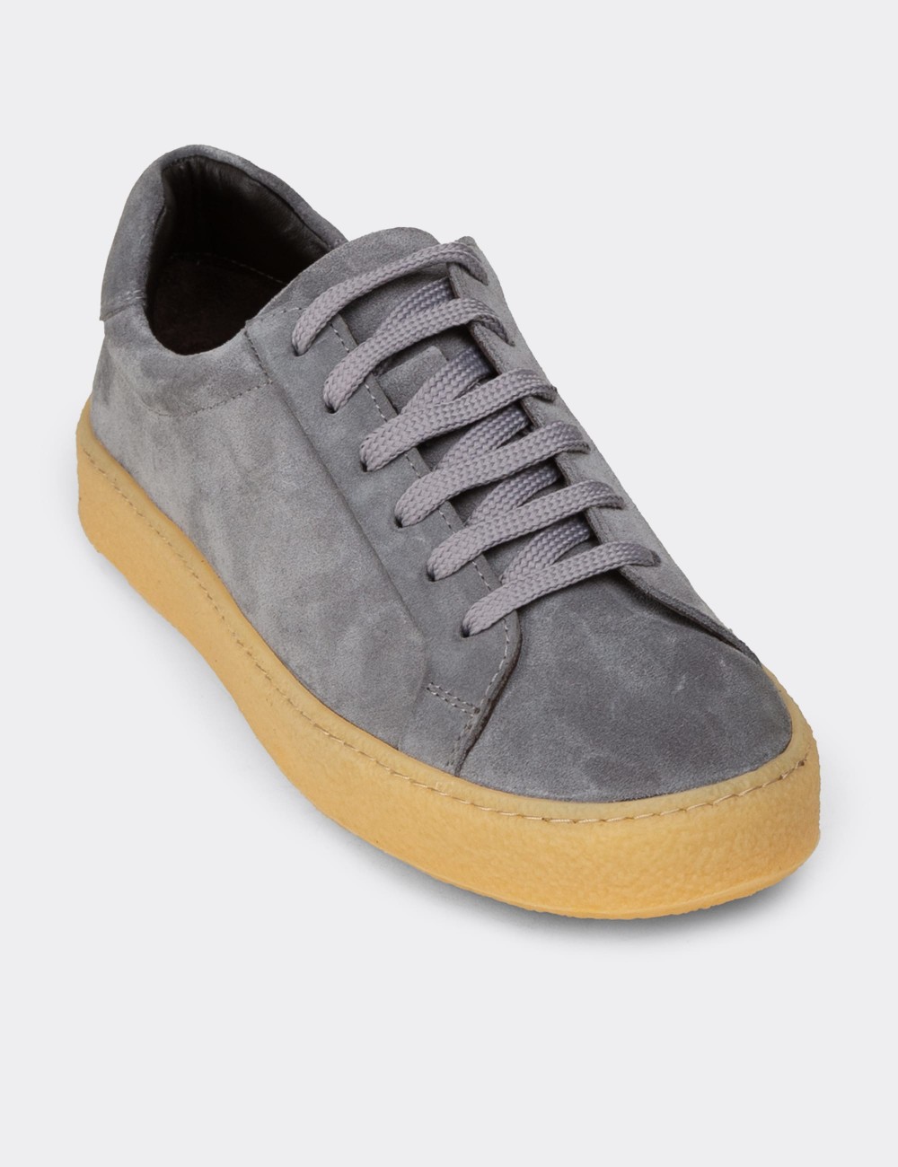 Men's Gray Suede Leather Sneakers - 02018MGRIC04