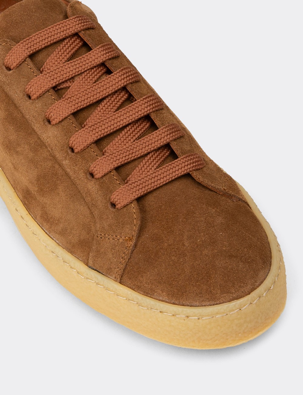 Men's Tan Suede Leather Sneakers - 02018MTBAC03