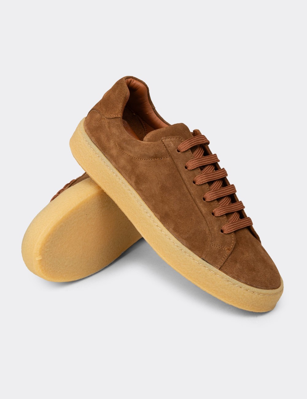 Men's Tan Suede Leather Sneakers - 02018MTBAC03
