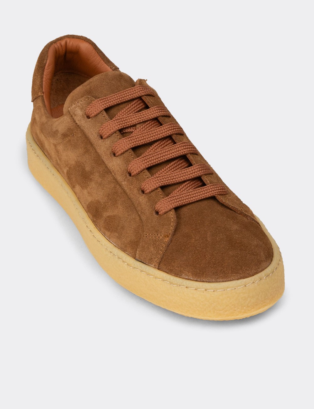 Men's Tan Suede Leather Sneakers - 02018MTBAC03