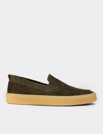 Men's Green Suede Leather Slip-On Shoes