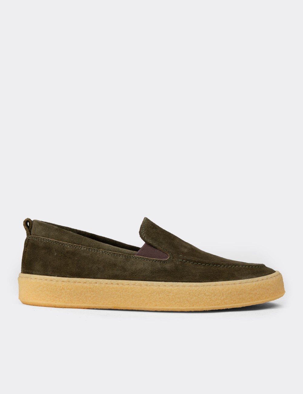 Men's Green Suede Leather Slip-On Shoes - 02047MYSLC01
