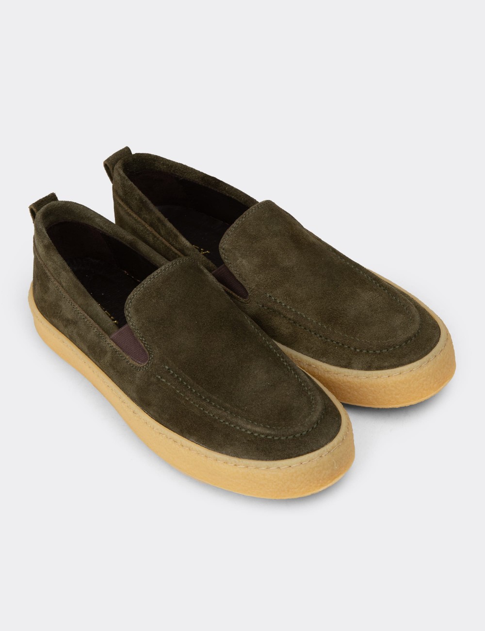 Men's Green Suede Leather Slip-On Shoes - 02047MYSLC01