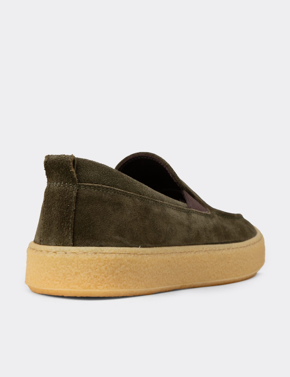 Men's Green Suede Leather Slip-On Shoes - 02047MYSLC01