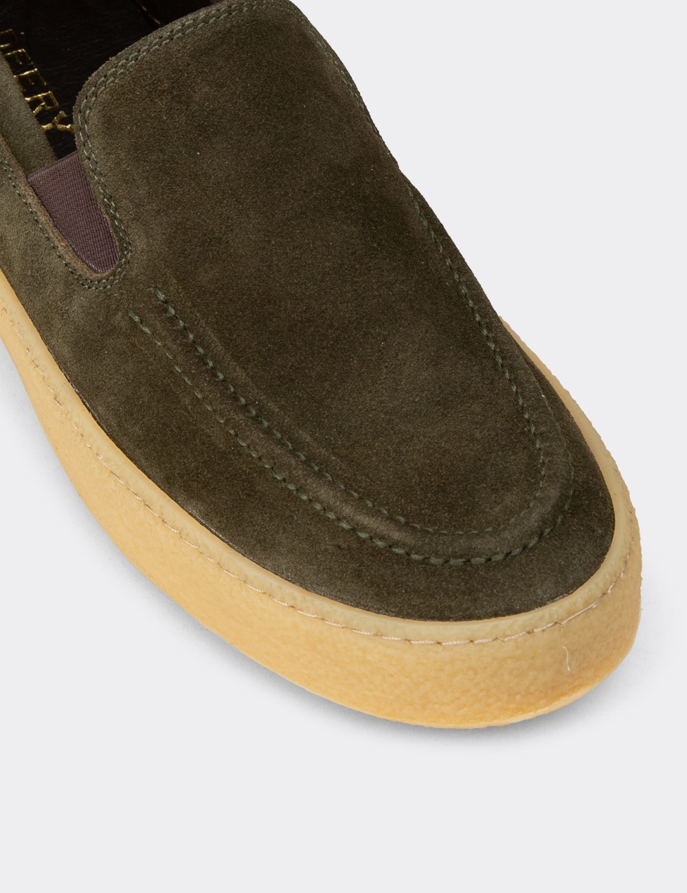 Men's Green Suede Leather Slip-On Shoes - 02047MYSLC01