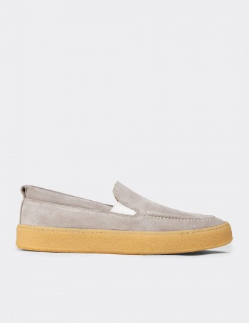Men's Gray Suede Leather Slip-On Shoes