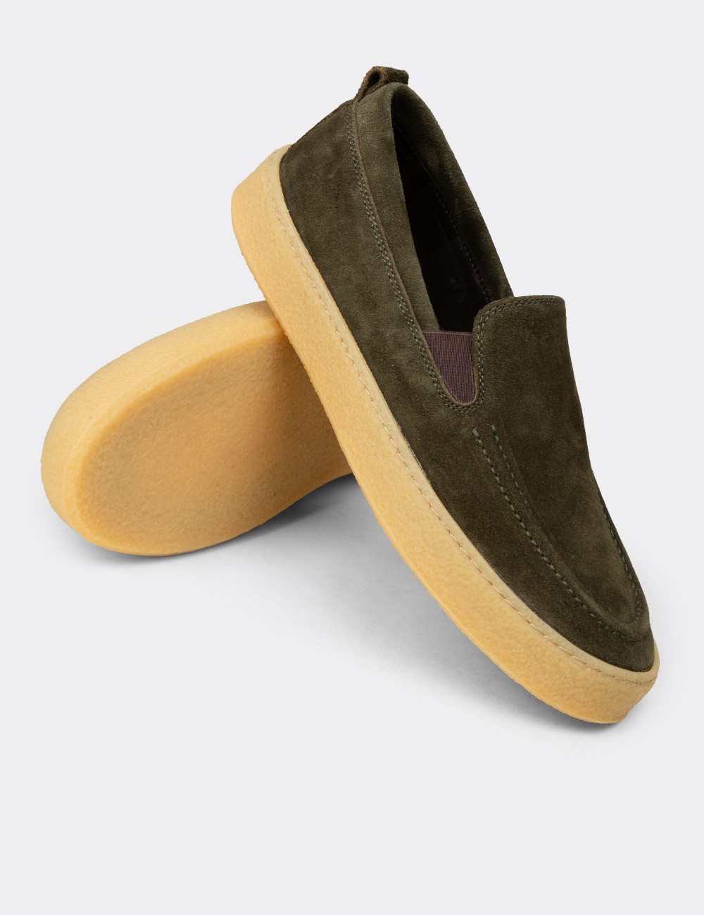 Men's Green Suede Leather Slip-On Shoes - 02047MYSLC01