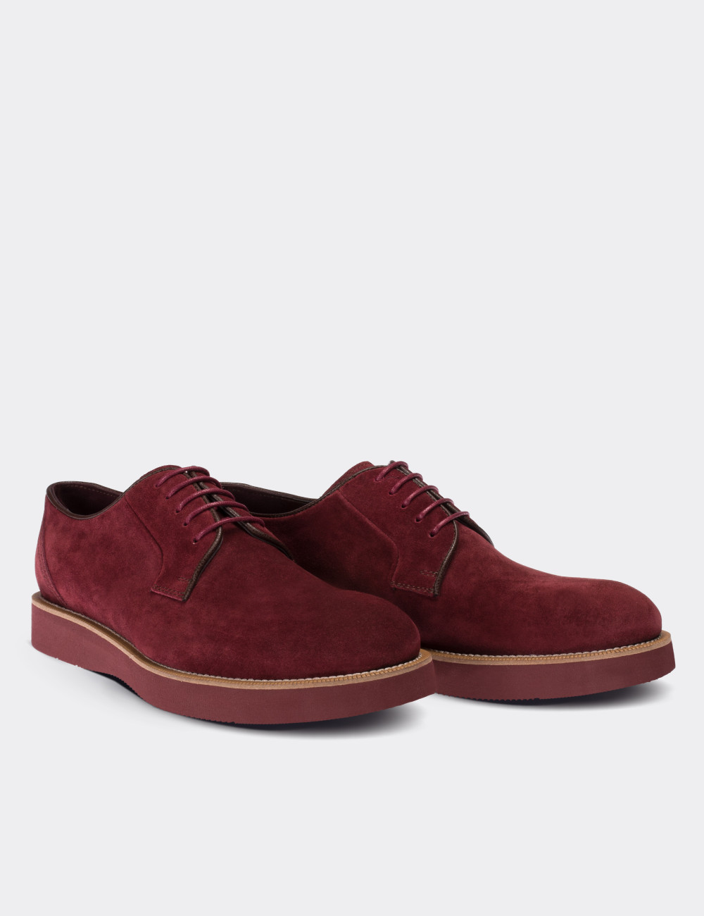 Burgundy Suede Leather Lace-up Shoes - 01090MBRDE09