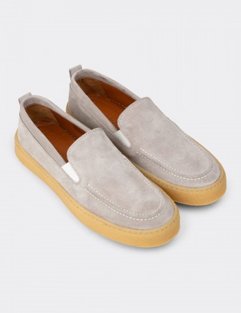 Men's Gray Suede Leather Slip-On Shoes