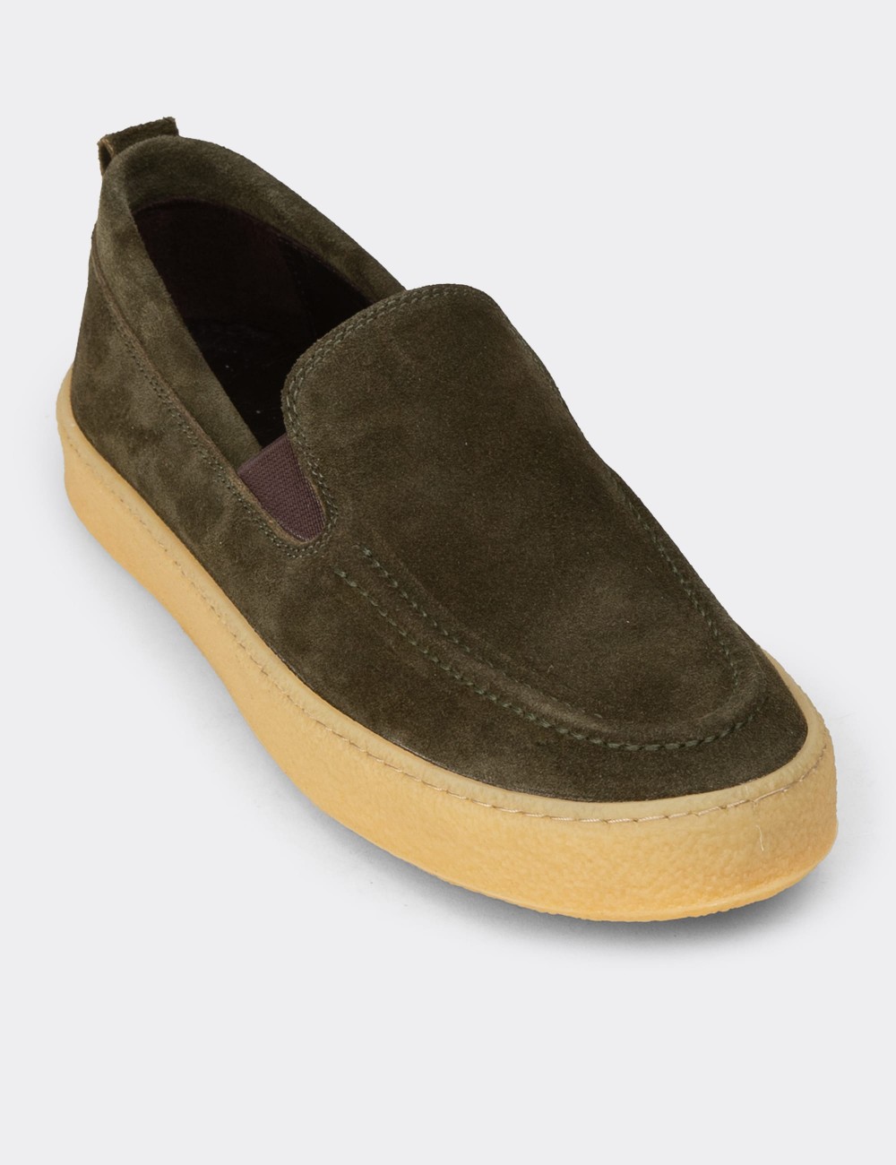 Men's Green Suede Leather Slip-On Shoes - 02047MYSLC01