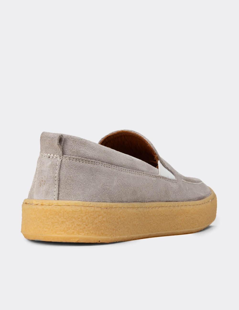 Men's Gray Suede Leather Slip-On Shoes - 02047MGRIC01