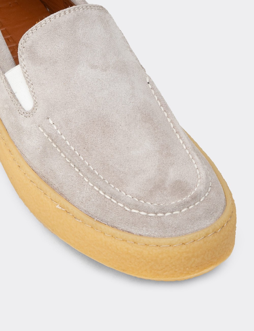 Men's Gray Suede Leather Slip-On Shoes - 02047MGRIC01