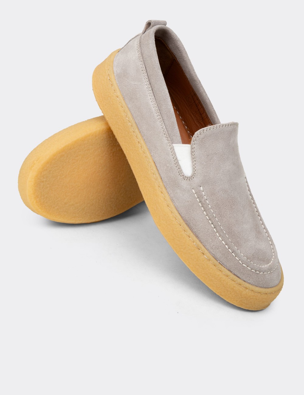 Men's Gray Suede Leather Slip-On Shoes - 02047MGRIC01