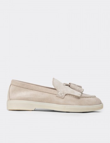 Women's Gray Suede Leather Tassel Loafers