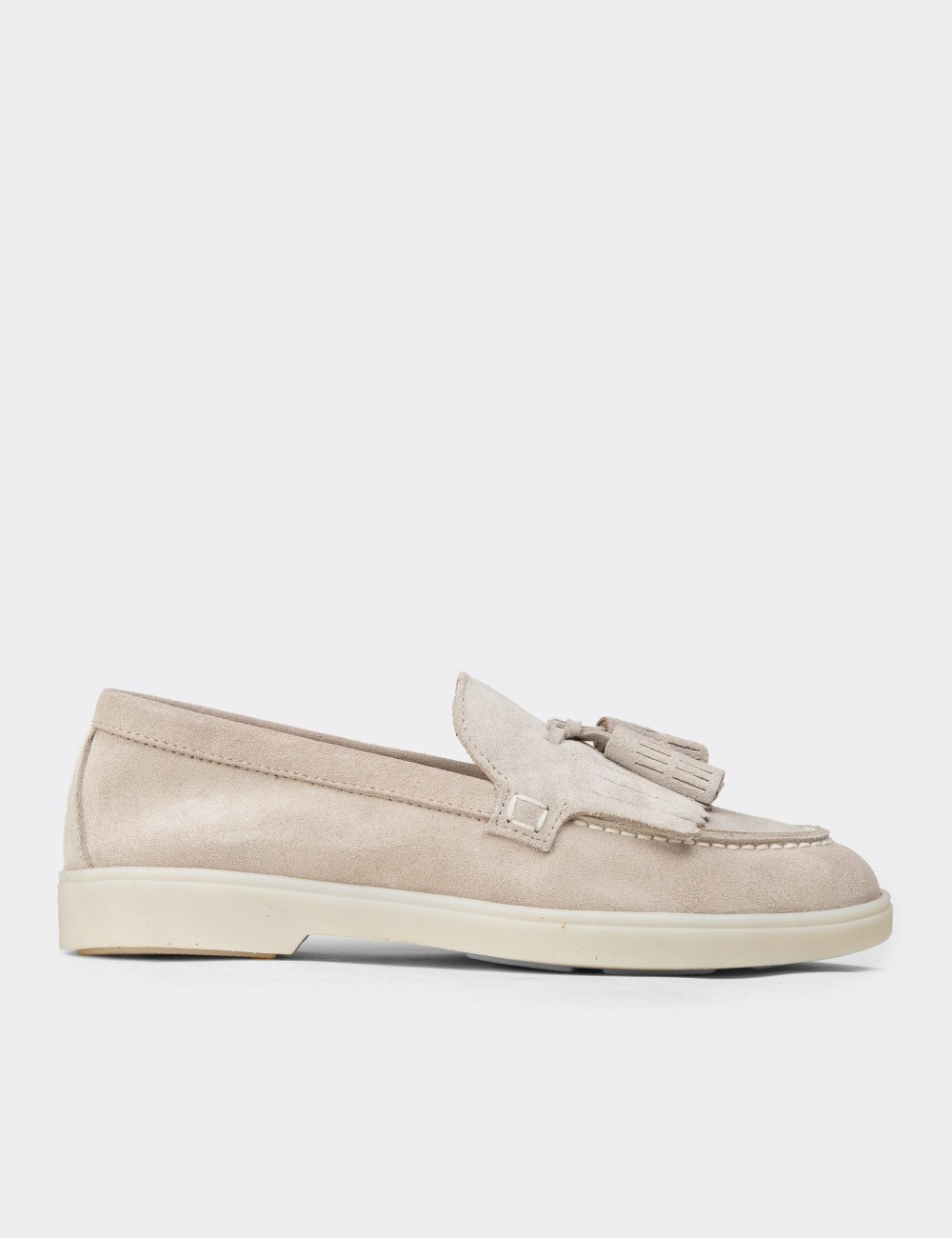 Women's Gray Suede Leather Tassel Loafers - 02042ZGRIC01