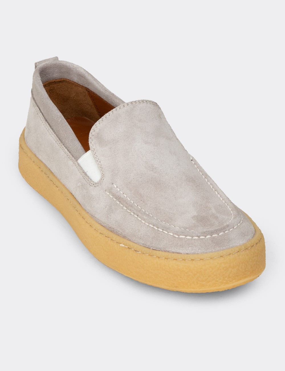 Men's Gray Suede Leather Slip-On Shoes - 02047MGRIC01