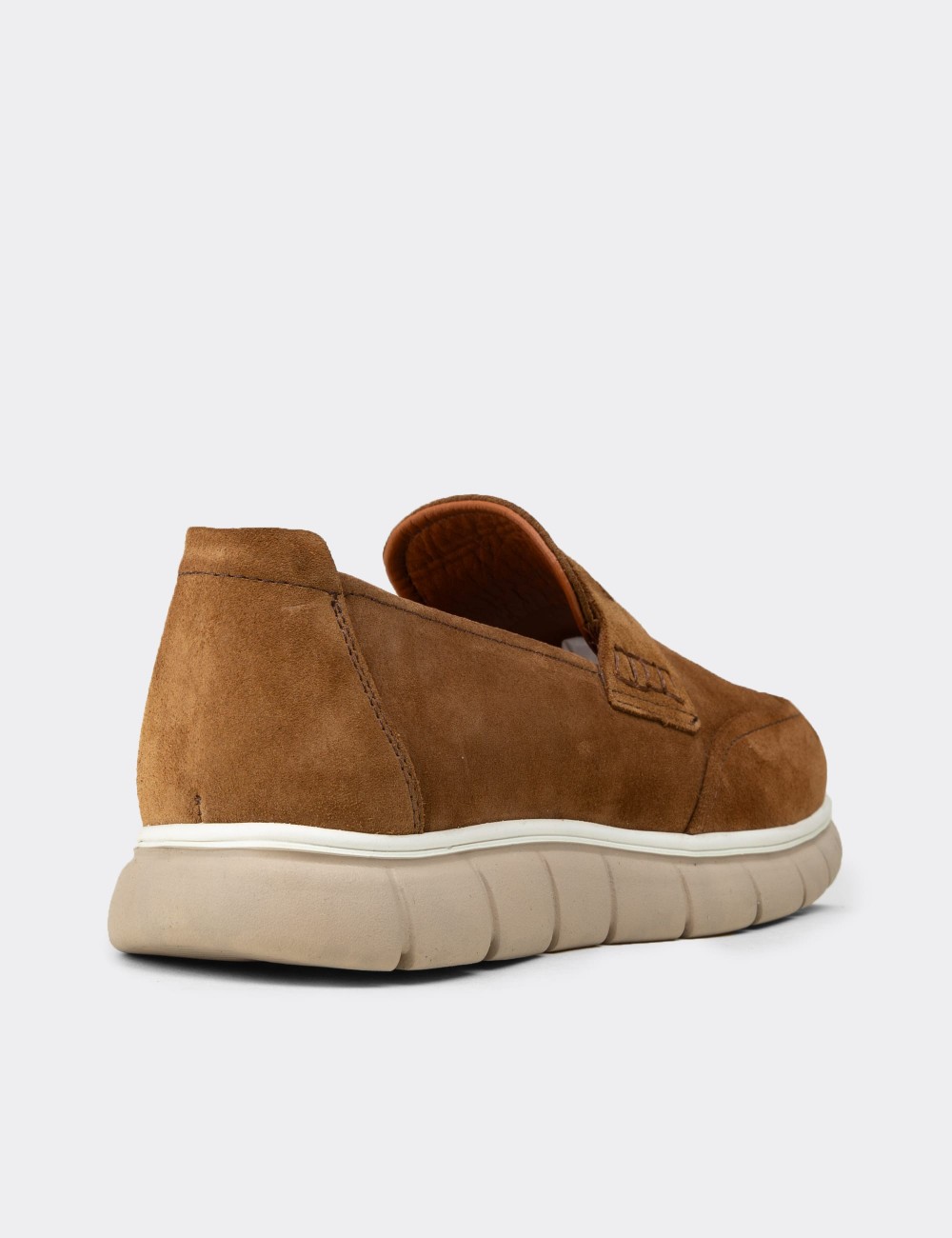 Men's Tan Suede Leather Slip-Ons - 02045MTBAE01