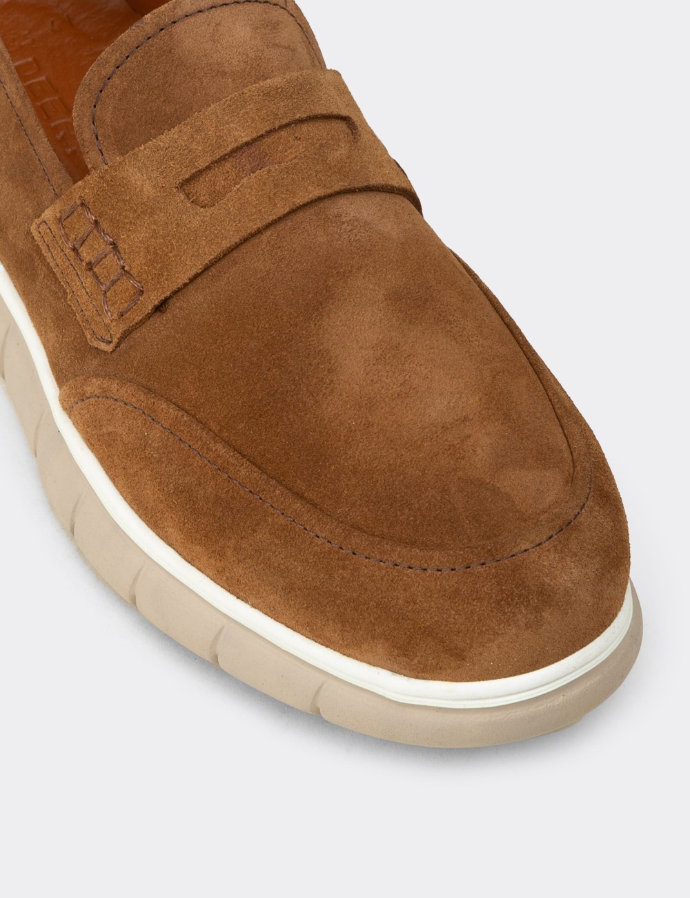 Men's Tan Suede Leather Slip-Ons - 02045MTBAE01