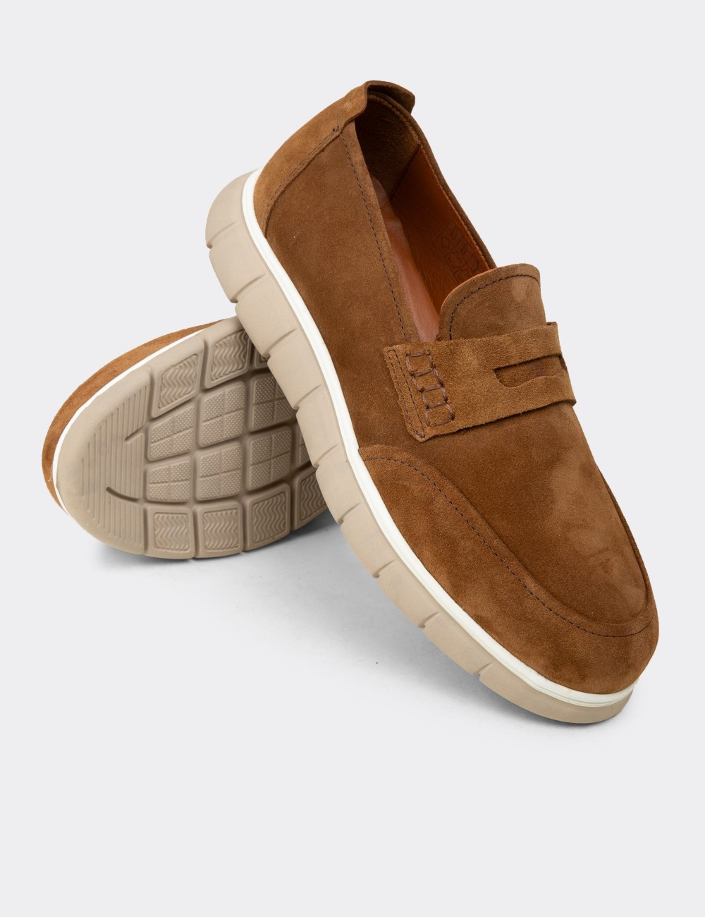 Men's Tan Suede Leather Slip-Ons - 02045MTBAE01