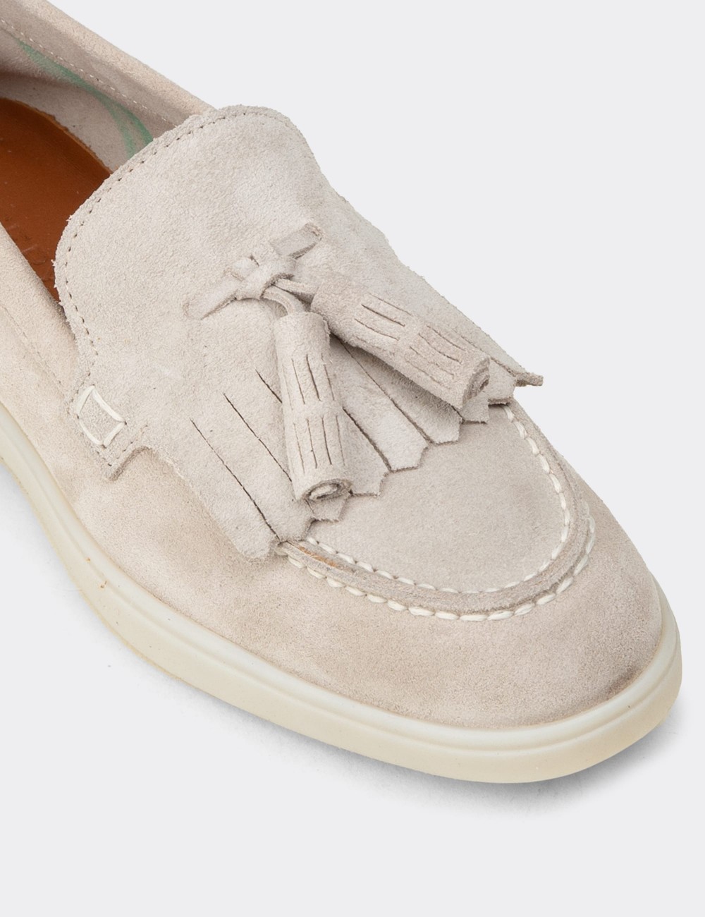 Women's Gray Suede Leather Tassel Loafers - 02042ZGRIC01
