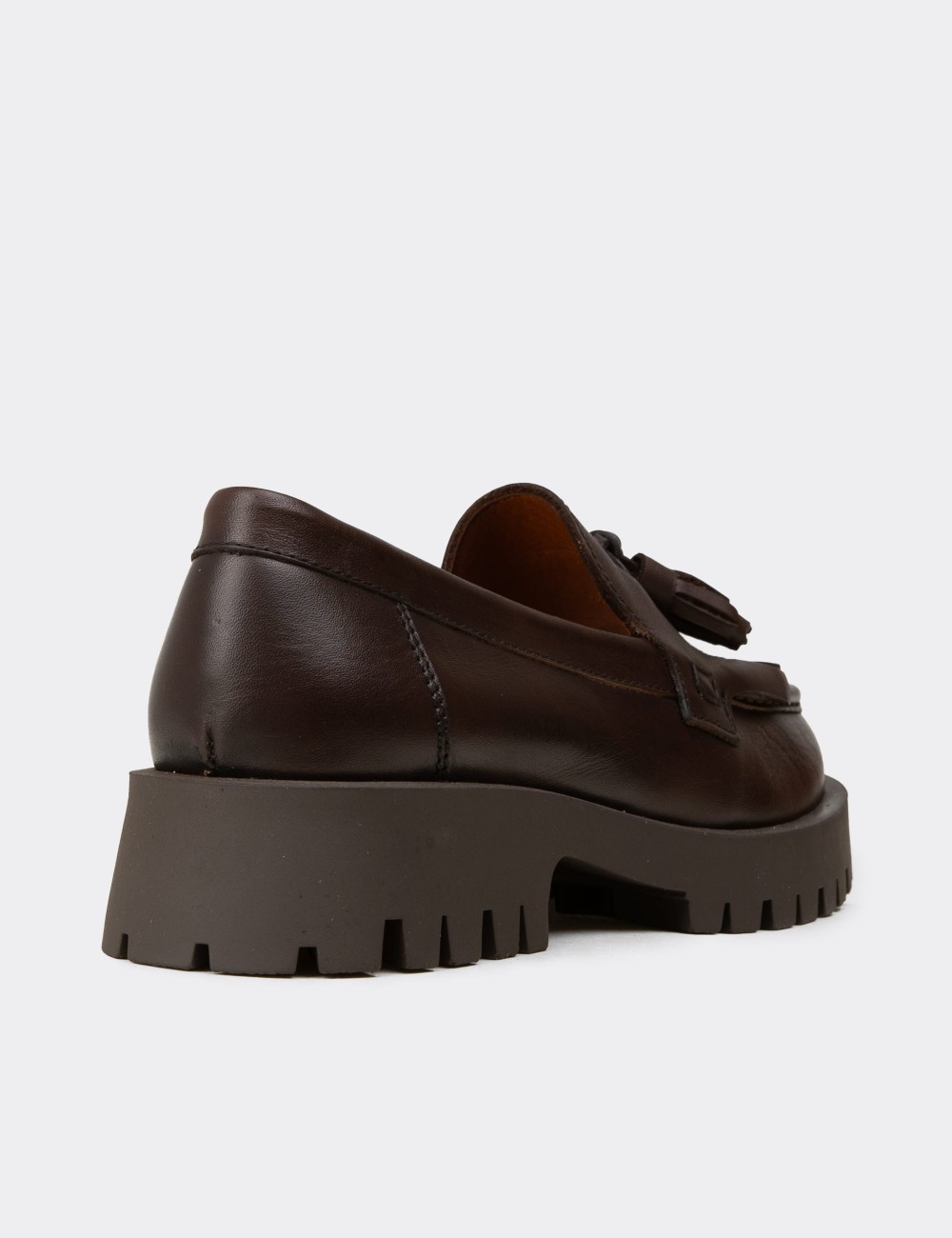Women's Brown Leather Loafers - 02033ZKHVC03