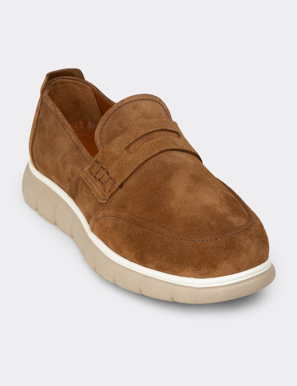 Men's Tan Suede Leather Slip-Ons - 02045MTBAE01