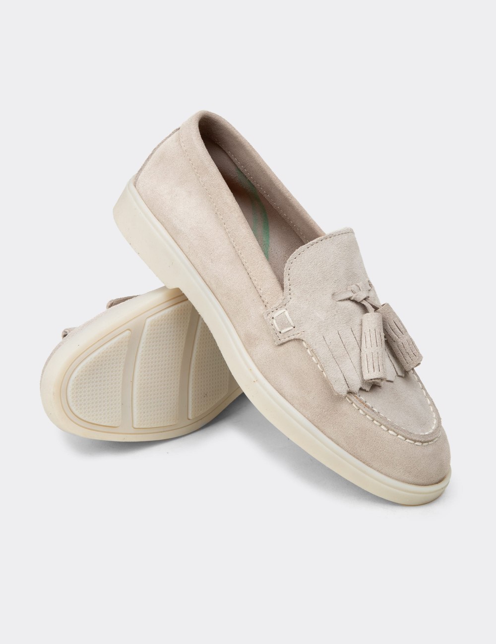 Women's Gray Suede Leather Tassel Loafers - 02042ZGRIC01