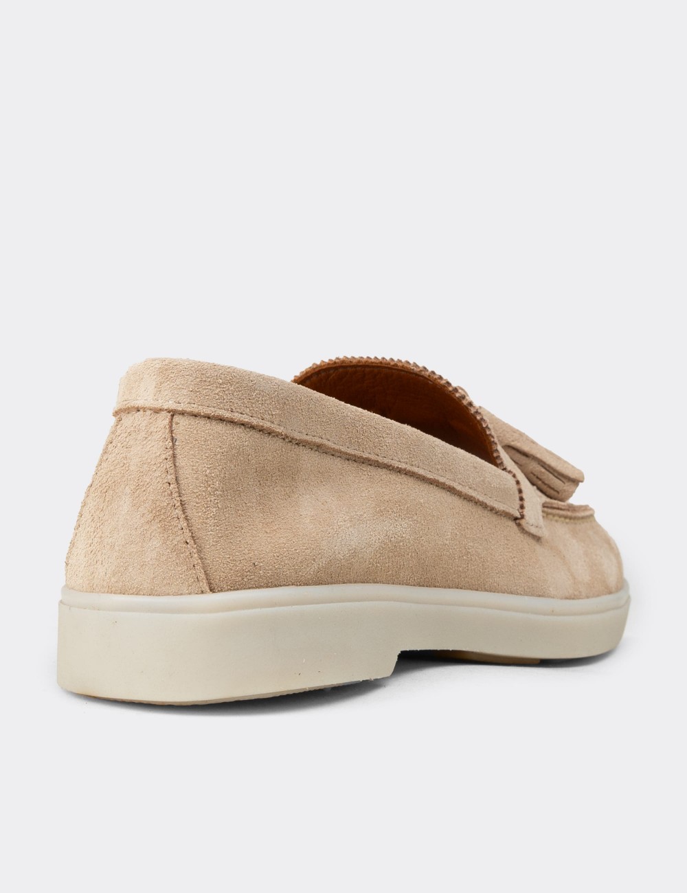 Women's Beige Suede Leather Tassel Loafers - 02040ZBEJC01