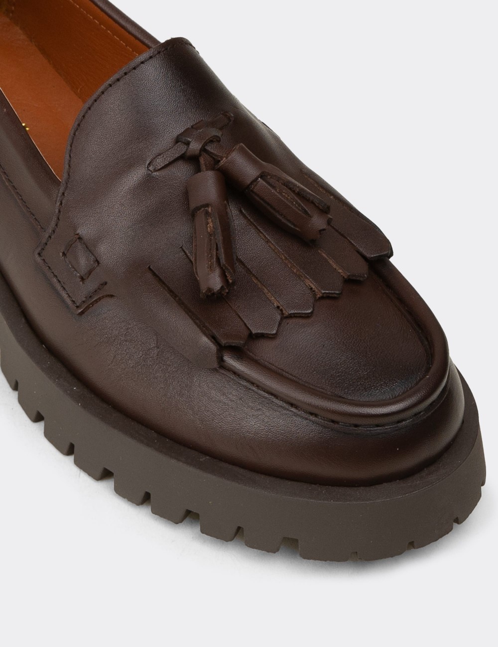 Women's Brown Leather Loafers - 02033ZKHVC03