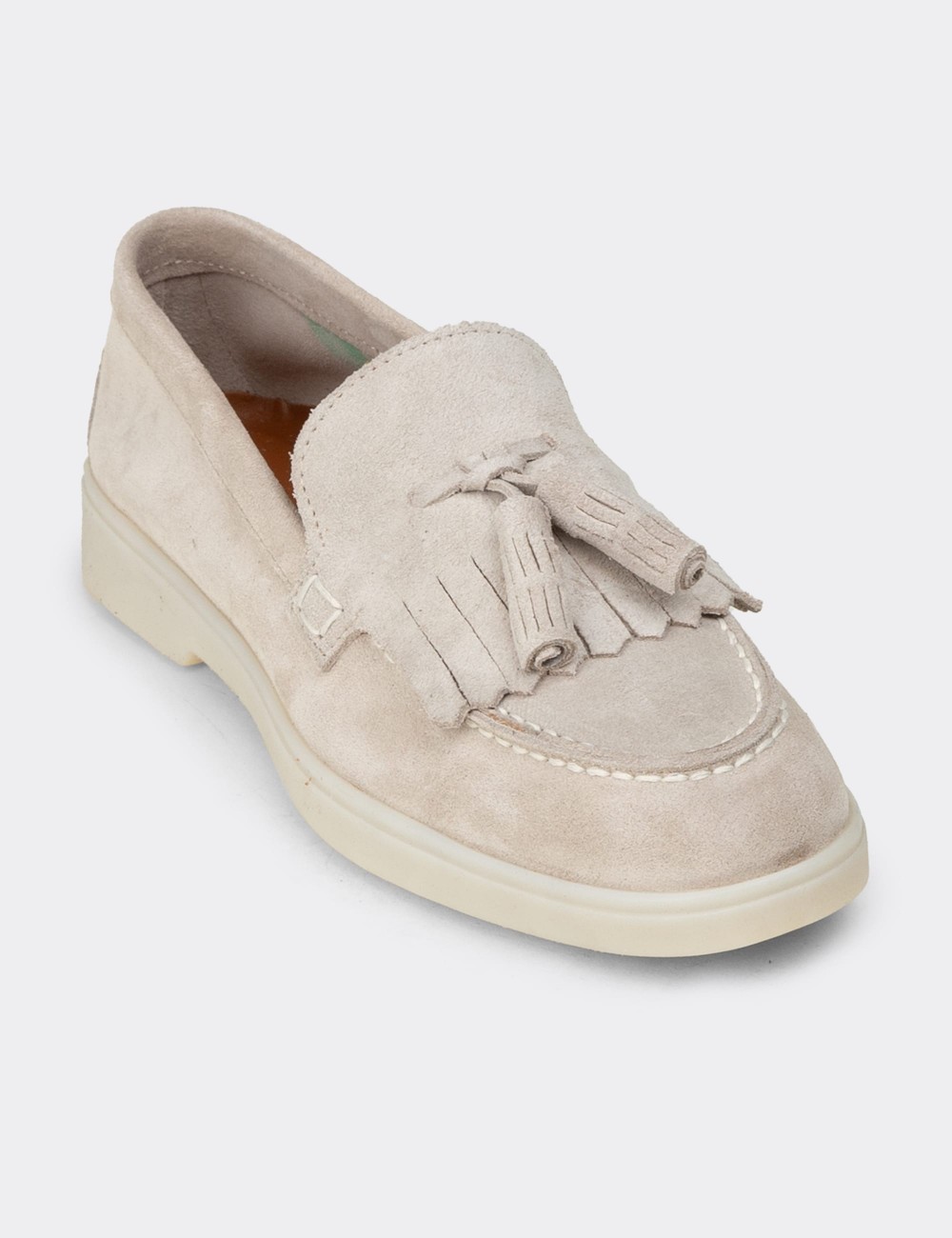 Women's Gray Suede Leather Tassel Loafers - 02042ZGRIC01
