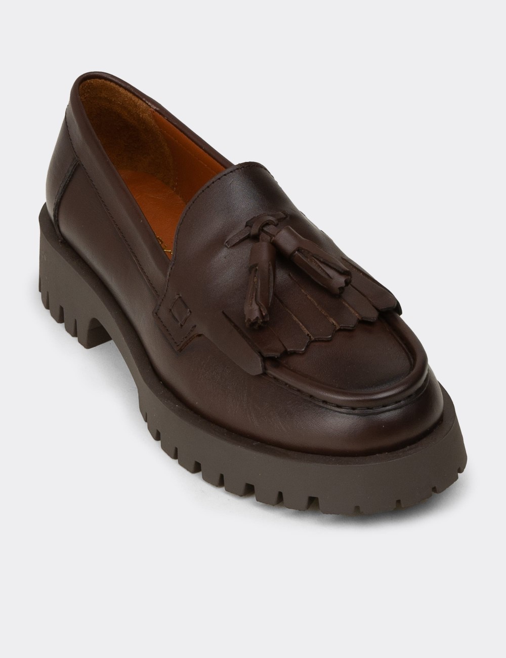 Women's Brown Leather Loafers - 02033ZKHVC03