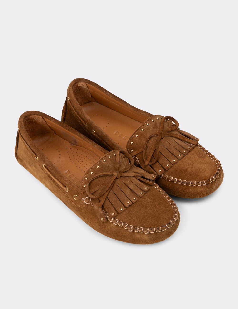 Women's Tan Suede Leather Moccasins - DL507ZTBAC01