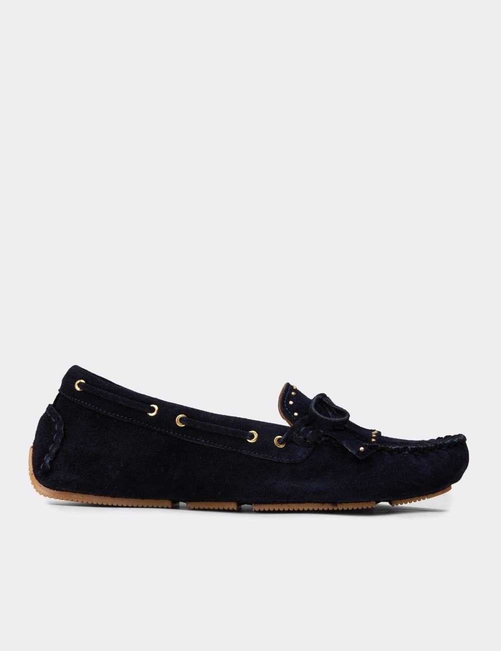 Women's Navy Suede Leather Loafers - DL507ZLCVC01
