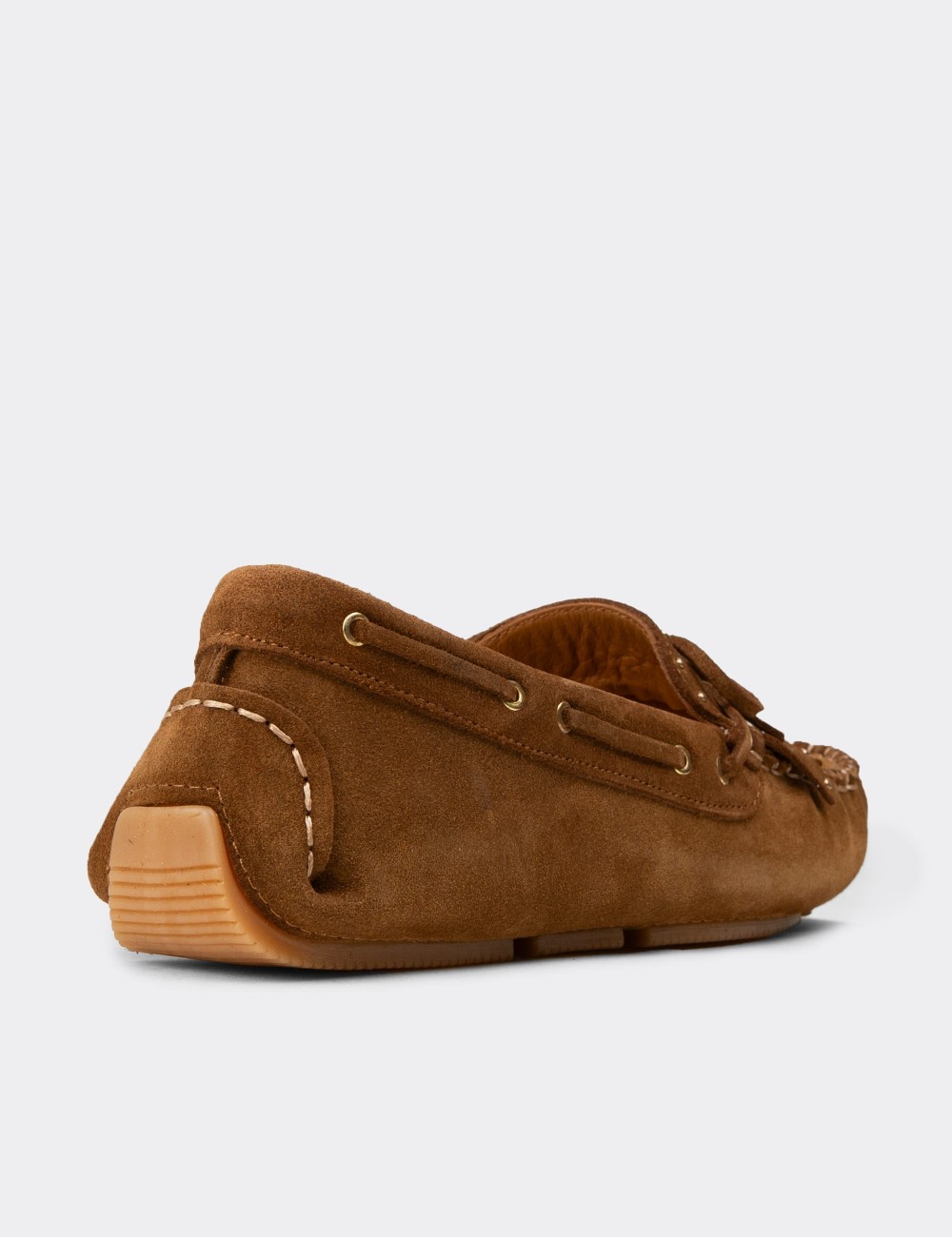Women's Tan Suede Leather Moccasins - DL507ZTBAC01