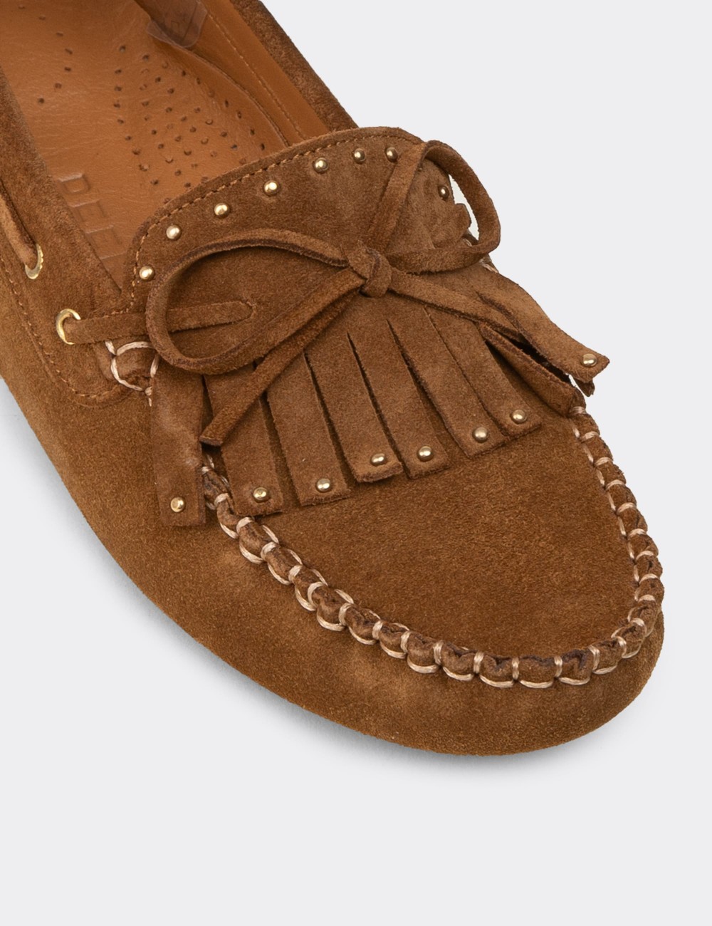 Women's Tan Suede Leather Moccasins - DL507ZTBAC01