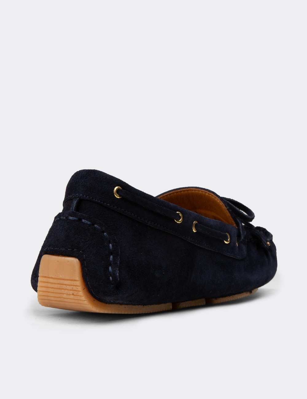 Women's Navy Suede Leather Loafers - DL507ZLCVC01