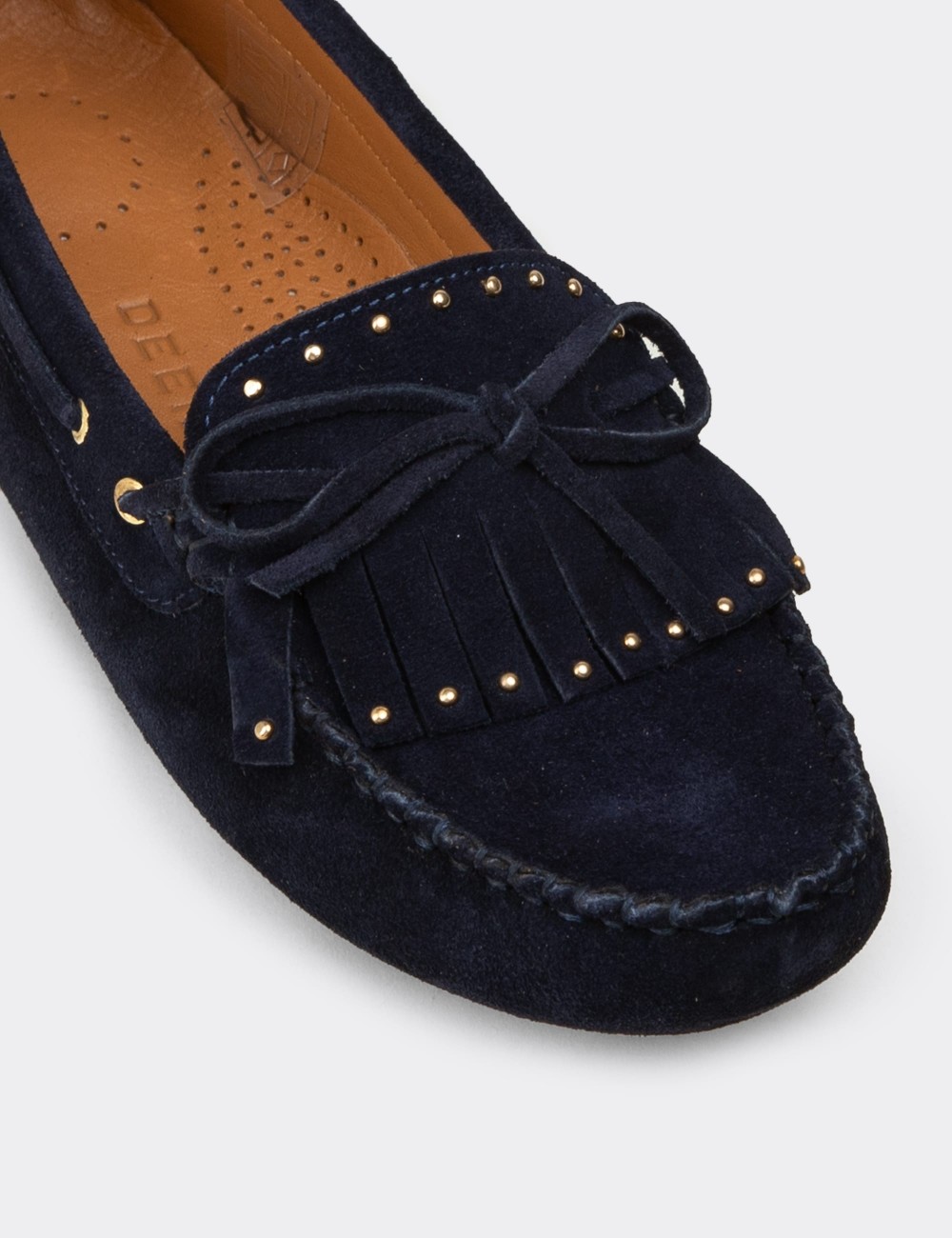Women's Navy Suede Leather Loafers - DL507ZLCVC01