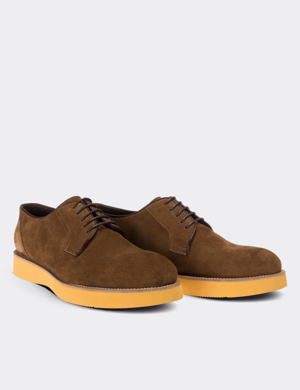 Brown Suede Leather Lace-up Shoes - 01090MKHVE08