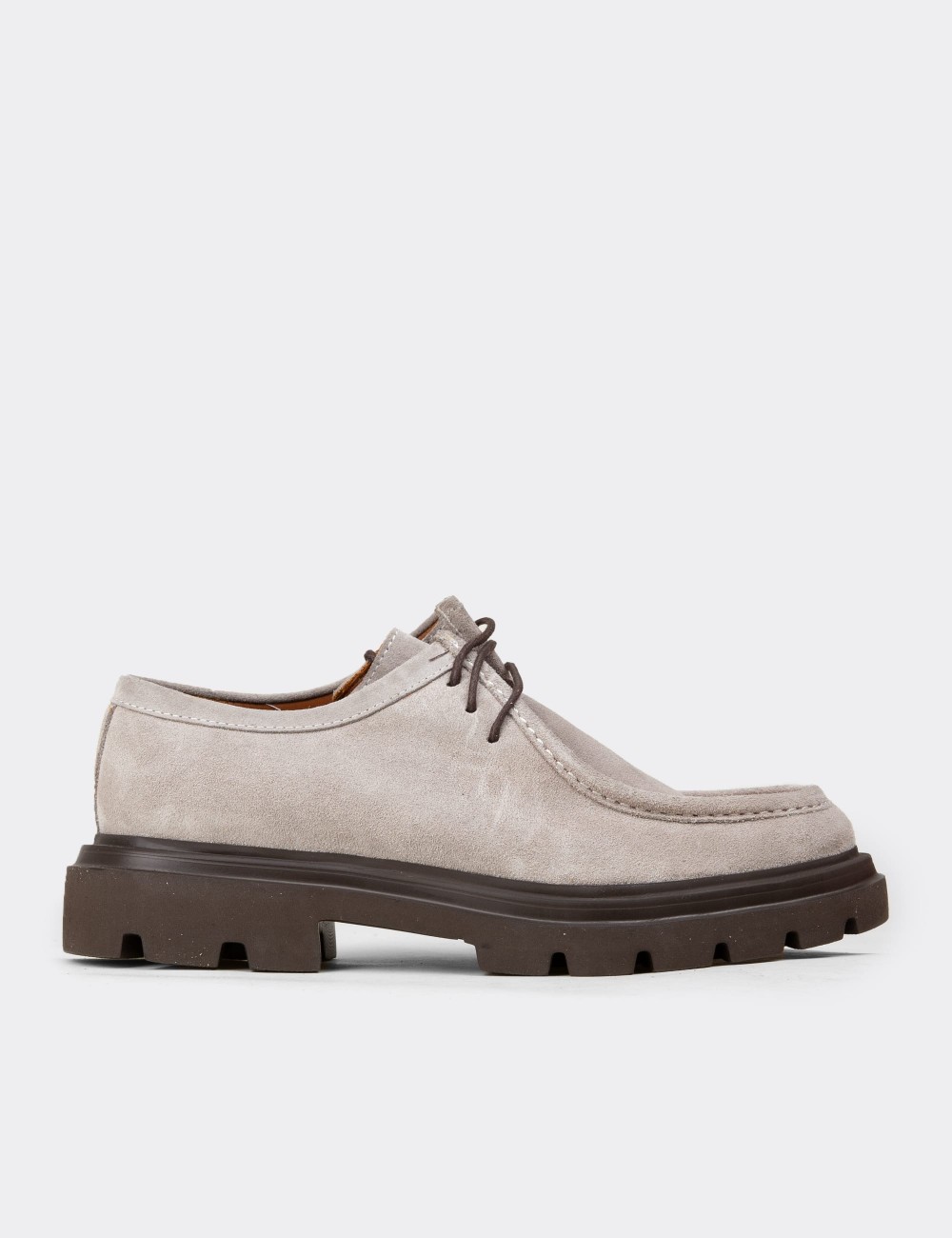 Men's Gray Suede Leather Lace-up Footwear - 01851MGRIE01