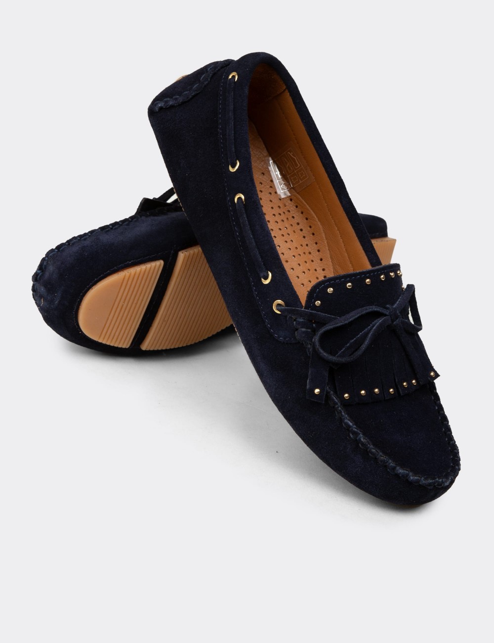Women's Navy Suede Leather Loafers - DL507ZLCVC01