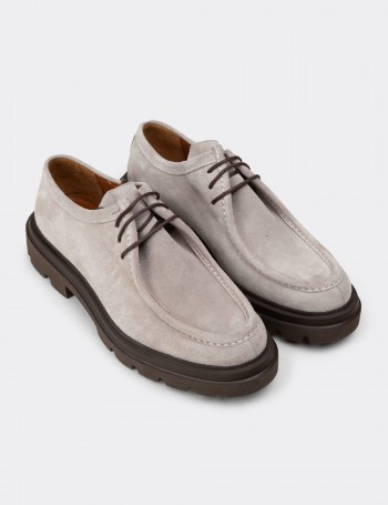 Men's Gray Suede Leather Lace-up Footwear