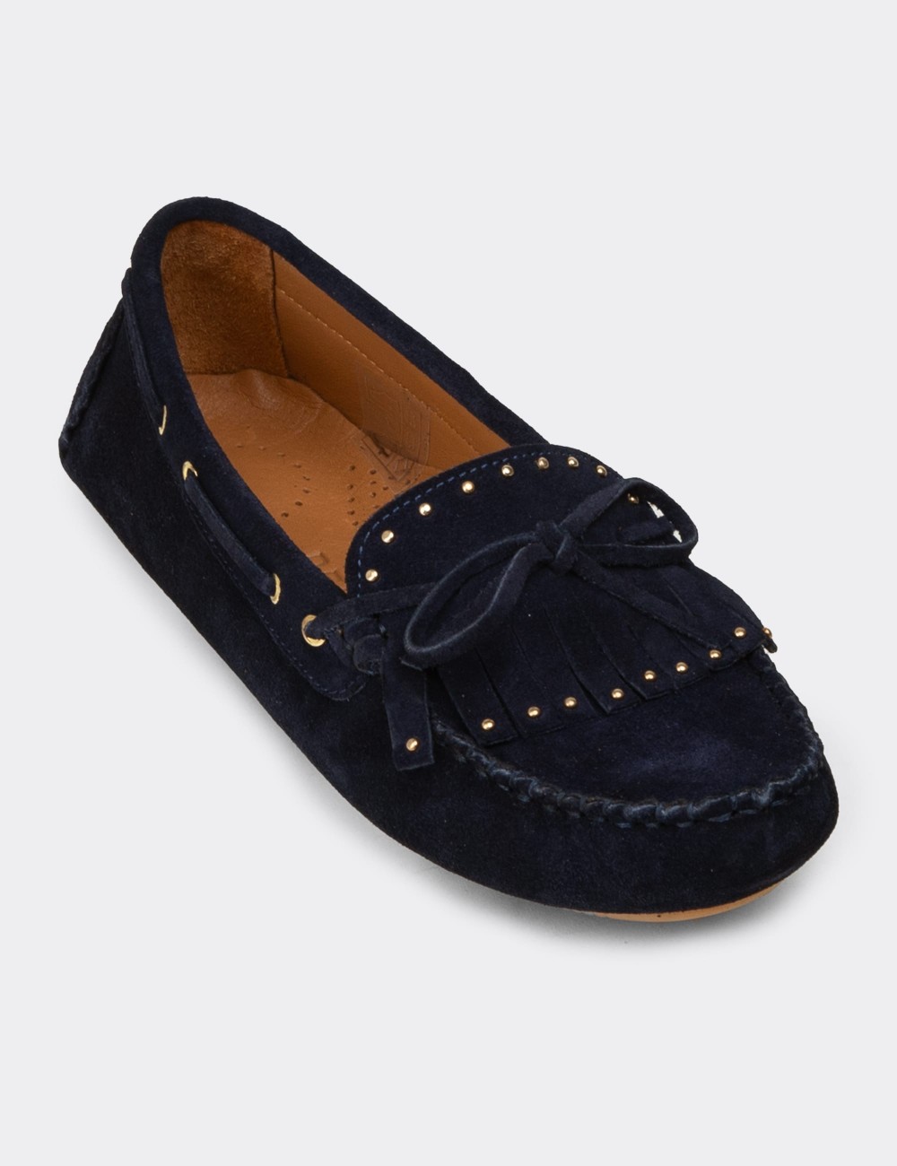 Women's Navy Suede Leather Loafers - DL507ZLCVC01