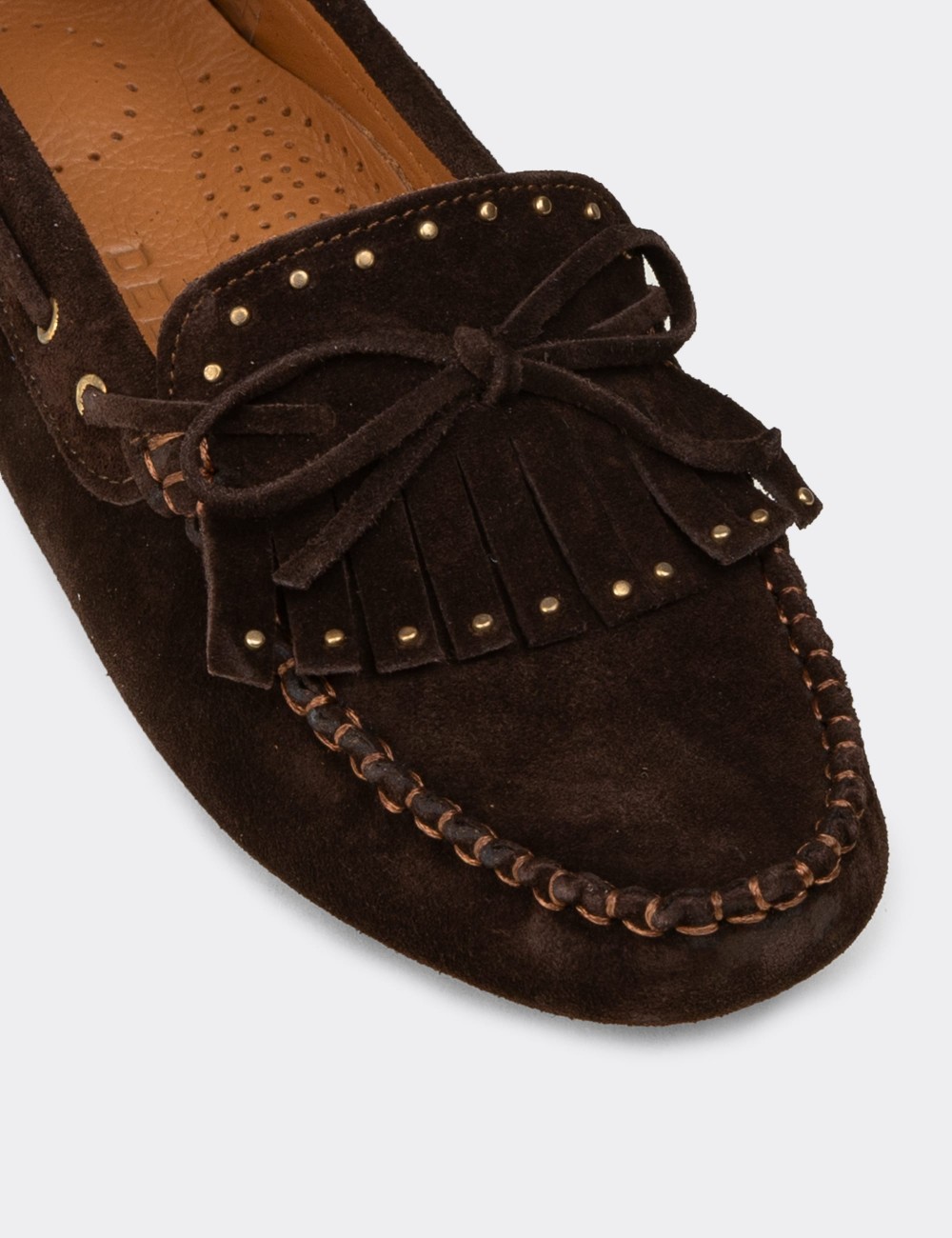 Women's Brown Suede Leather Moccasins - DL507ZKHVC01