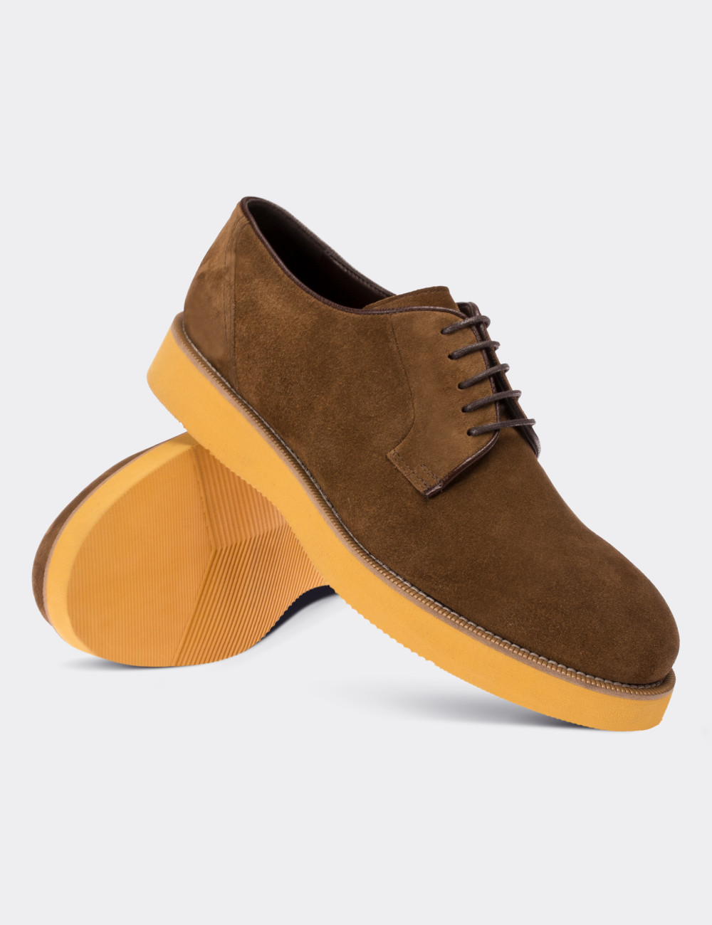 Brown Suede Leather Lace-up Shoes - 01090MKHVE08