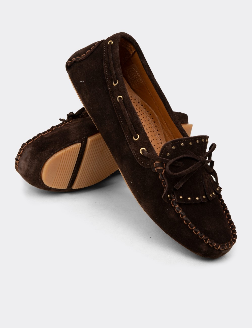 Women's Brown Suede Leather Moccasins - DL507ZKHVC01