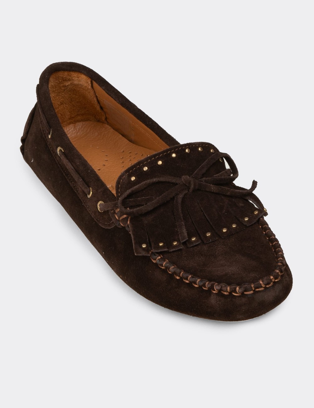 Women's Brown Suede Leather Moccasins - DL507ZKHVC01