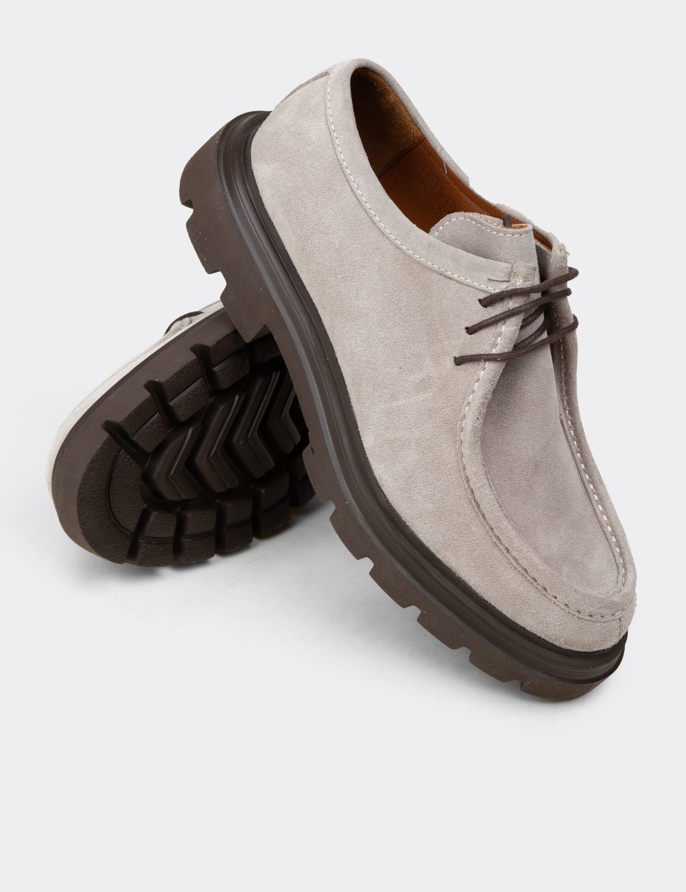 Men's Gray Suede Leather Lace-up Footwear - 01851MGRIE01