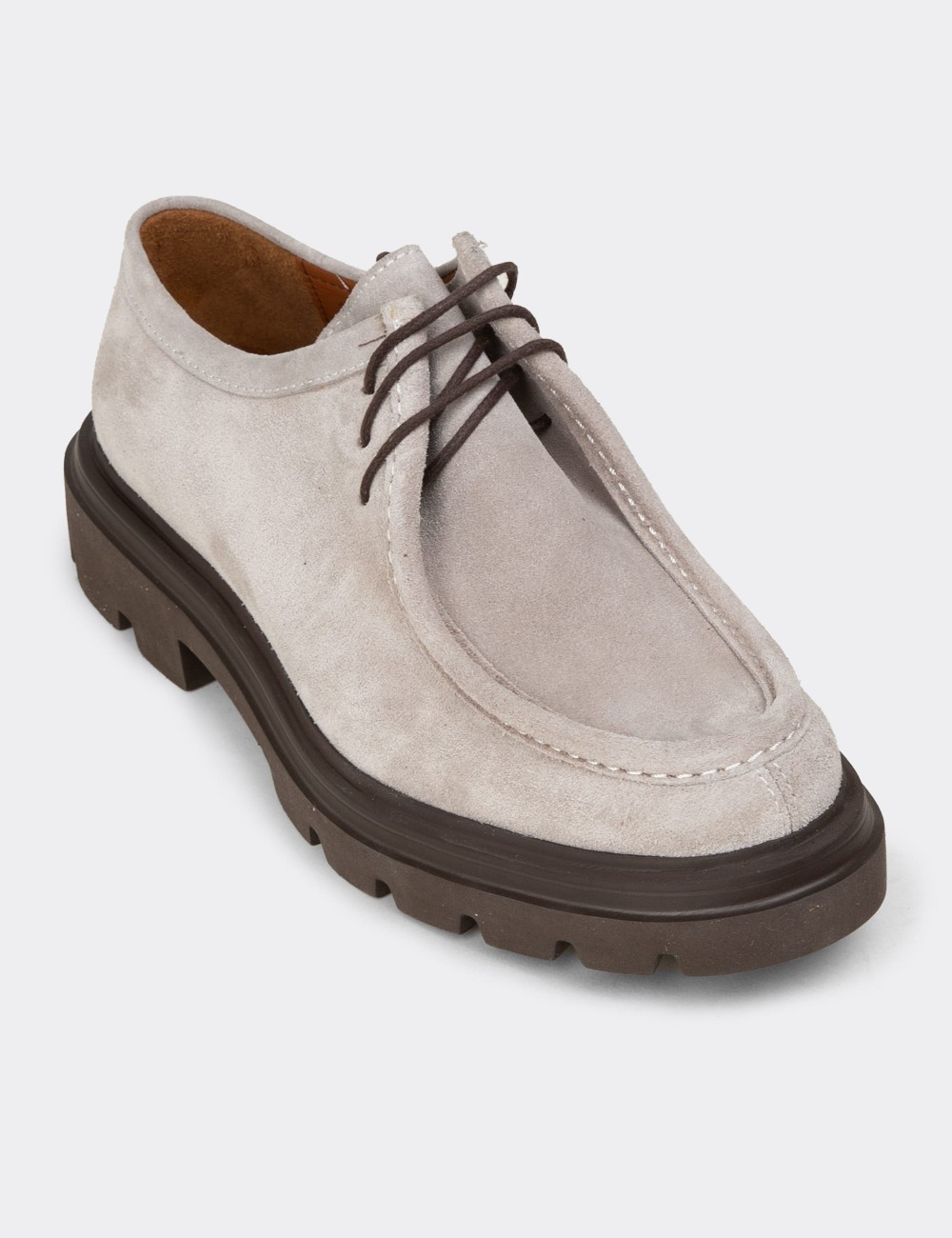 Men's Gray Suede Leather Lace-up Footwear - 01851MGRIE01