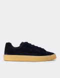 Men's Navy Suede Leather Sneakers