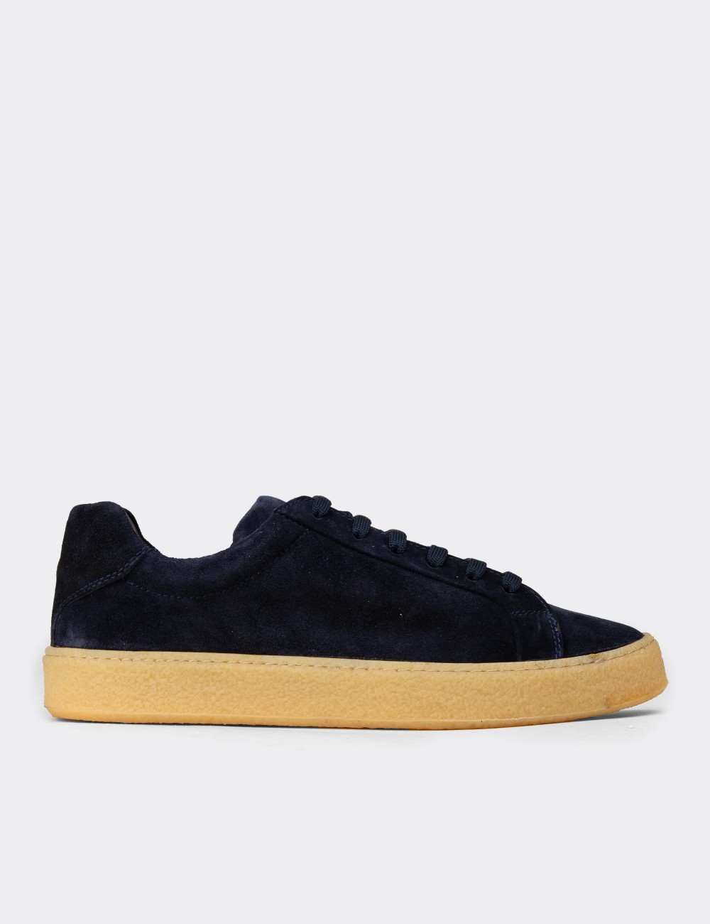 Men's Navy Suede Leather Sneakers - 02018MLCVC03